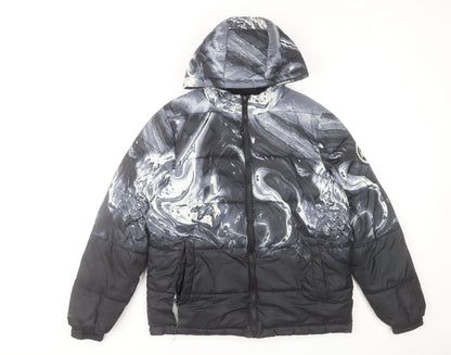 Hype Boys Black Marble Hooded Puffer Jacket 14 Years Winter Polyester