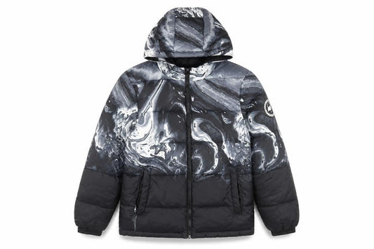 Hype Boys Black Marble Hooded Puffer Jacket 14 Years Winter Polyester