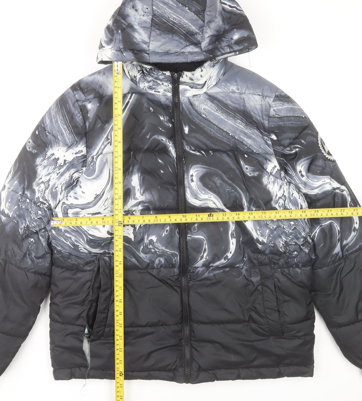 Hype Boys Black Marble Hooded Puffer Jacket 14 Years Winter Polyester
