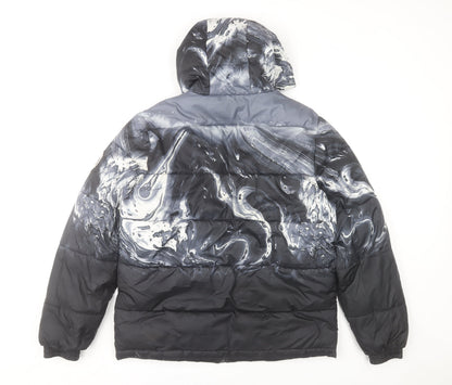 Hype Boys Black Marble Hooded Puffer Jacket 14 Years Winter Polyester
