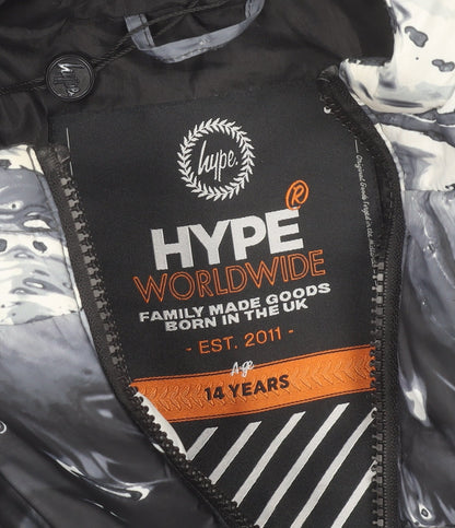 Hype Boys Black Marble Hooded Puffer Jacket 14 Years Winter Polyester