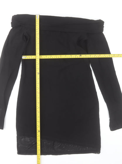 ASOS Women’s Black Off Shoulder Long Sleeve Stretch Bodycon Dress Size 12-14