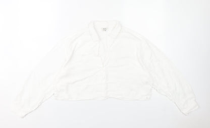 Jack Wills Women’s White Cropped Blouse UK12 Collared Long Sleeve