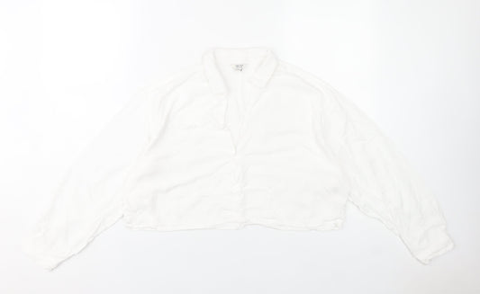 Jack Wills Women’s White Cropped Blouse UK12 Collared Long Sleeve