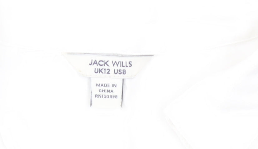 Jack Wills Women’s White Cropped Blouse UK12 Collared Long Sleeve