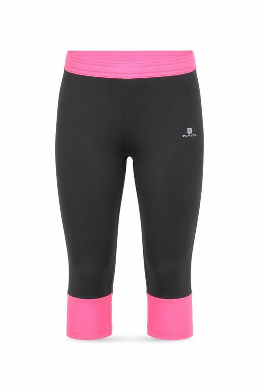 Front view of Domyos girls’ black & pink cropped activewear leggings 8 years