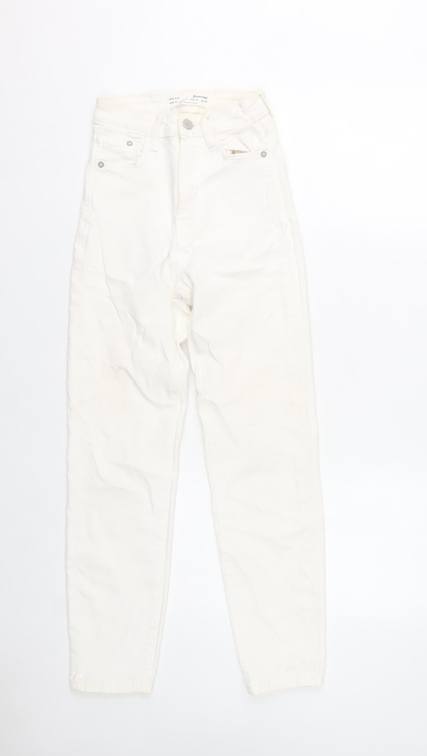 Stradivarius Women Ivory Mom Slim High Rise Jeans Size 4