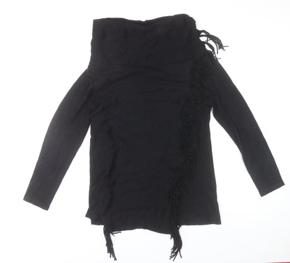 Gerard Women’s Black Cowl Neck Fringe Tunic Jumper Size M