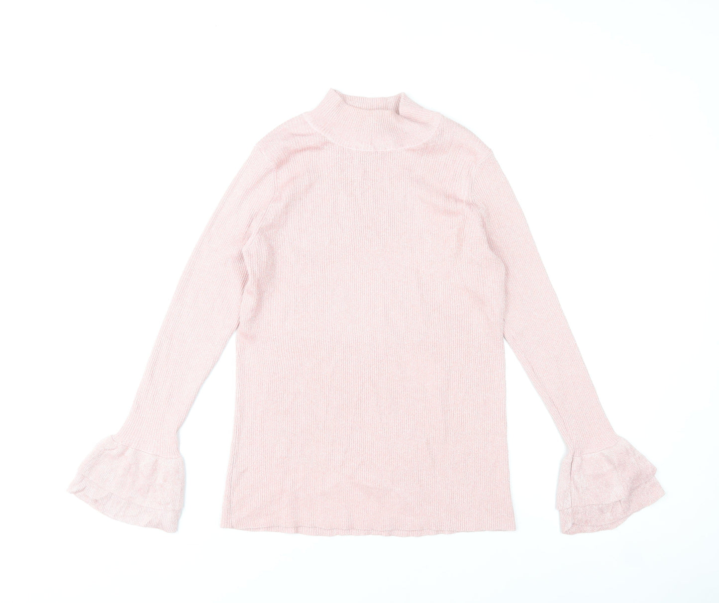 Lauren Taylor Women Pink L/XL Mock Neck Long Sleeve Jumper