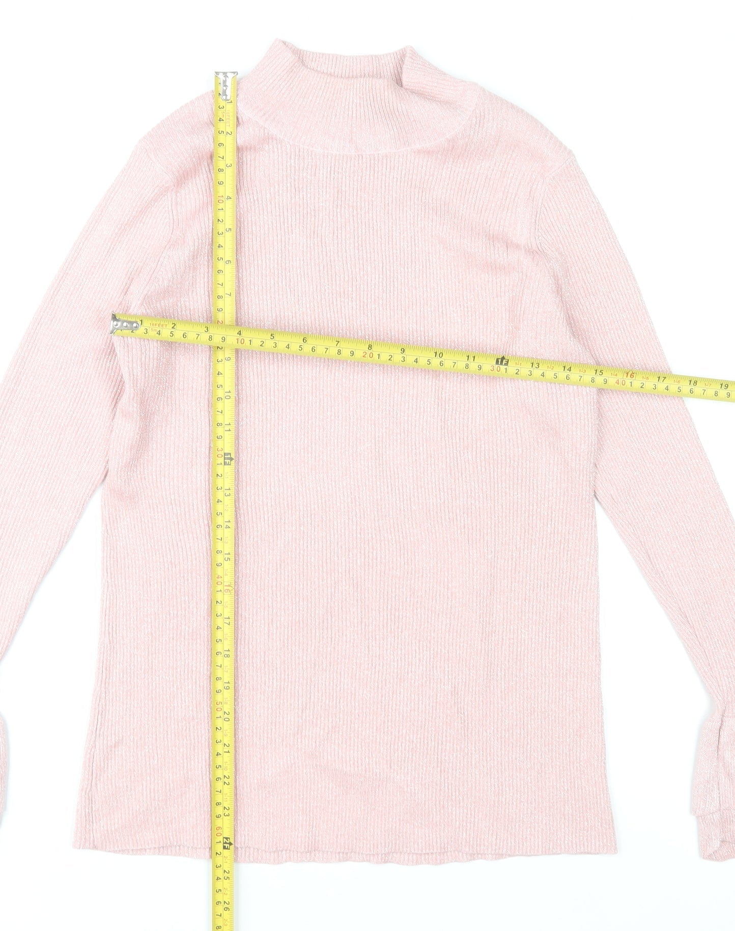 Lauren Taylor Women Pink L/XL Mock Neck Long Sleeve Jumper