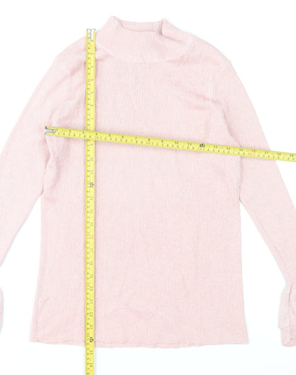 Lauren Taylor Women Pink L/XL Mock Neck Long Sleeve Jumper