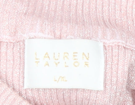 Lauren Taylor Women Pink L/XL Mock Neck Long Sleeve Jumper