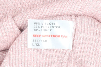 Lauren Taylor Women Pink L/XL Mock Neck Long Sleeve Jumper