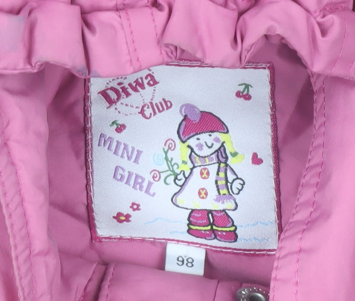 Diva Club Girls Pink Hooded Padded Floral Embroidered Winter Jacket 3 Years