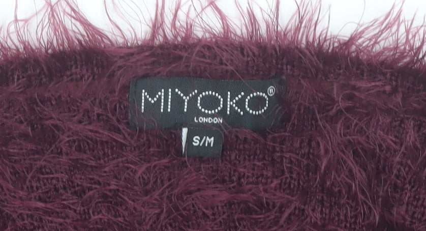 Miyoko Women’s Purple Faux Fur Open Knit Cardigan S