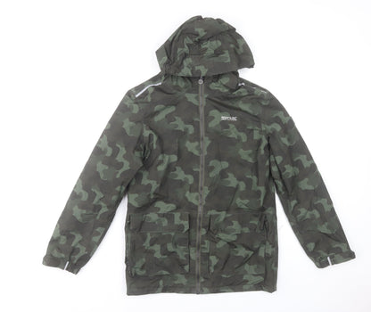 Regatta Boys Green Camouflage Waterproof Hooded Rain Coat 13 Years
