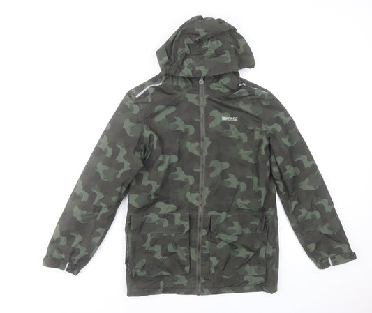 Regatta Boys Green Camouflage Waterproof Hooded Rain Coat 13 Years