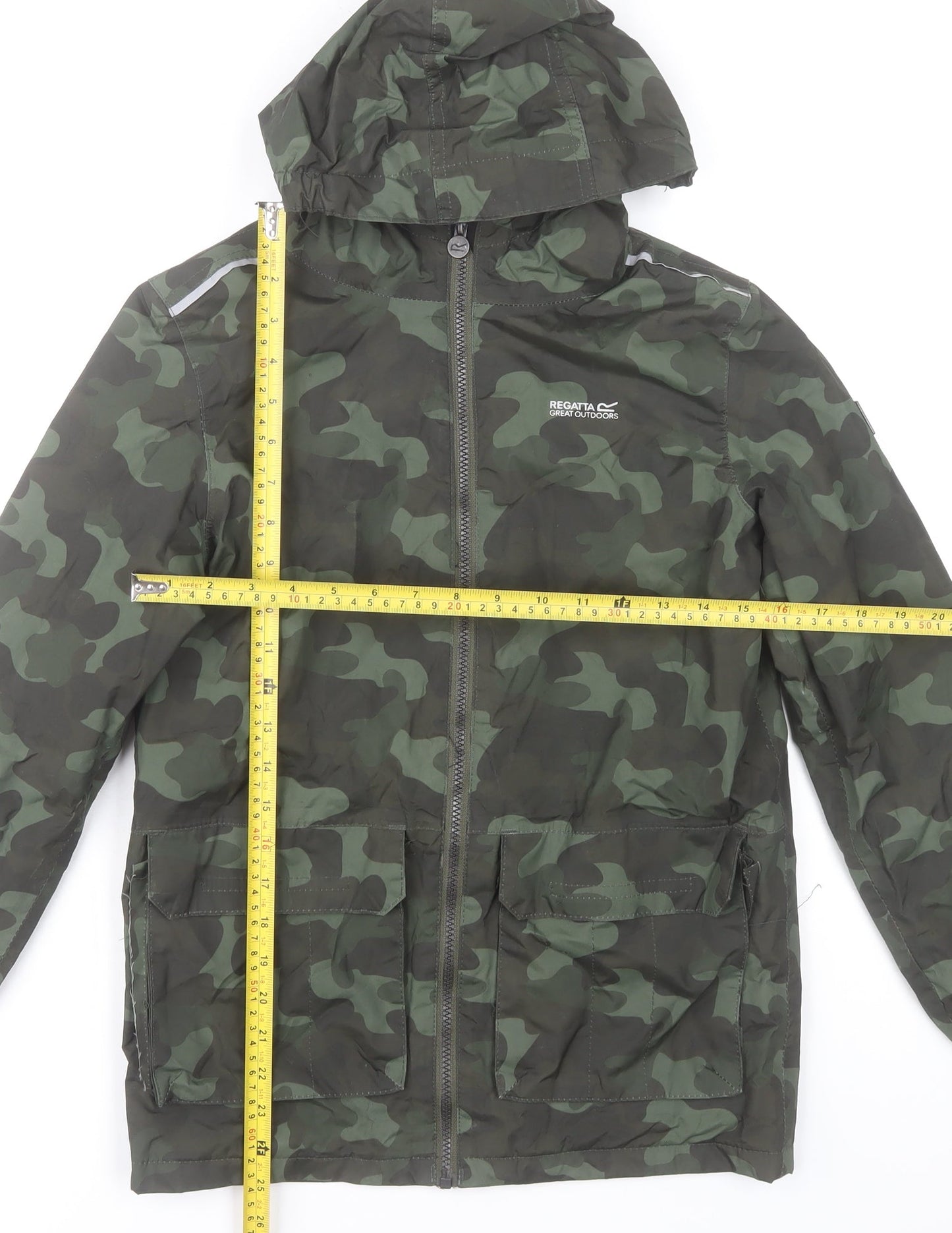 Regatta Boys Green Camouflage Waterproof Hooded Rain Coat 13 Years