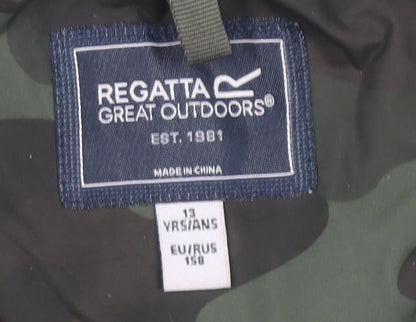 Regatta Boys Green Camouflage Waterproof Hooded Rain Coat 13 Years