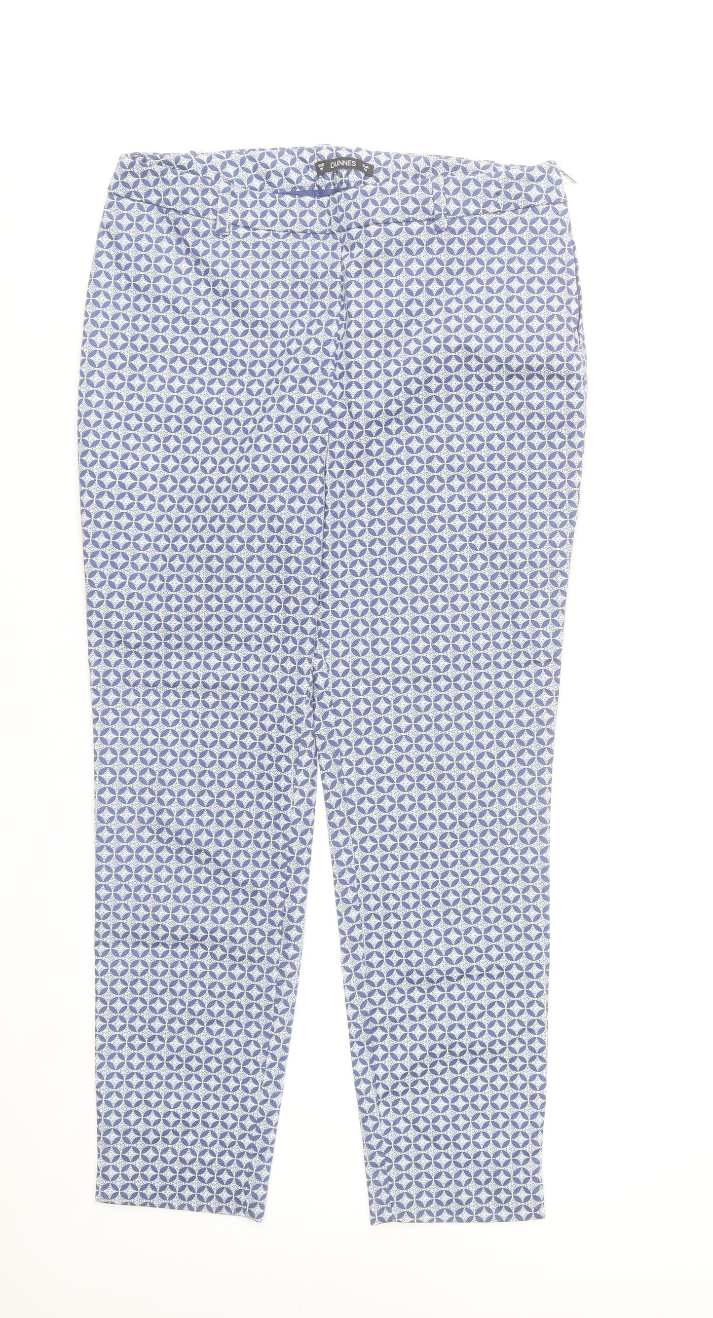 Dunnes Stores Womens Blue Geometric Stretch Cotton Trousers Size 10