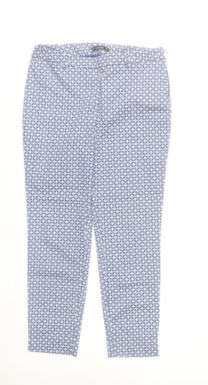 Dunnes Stores Womens Blue Geometric Stretch Cotton Trousers Size 10