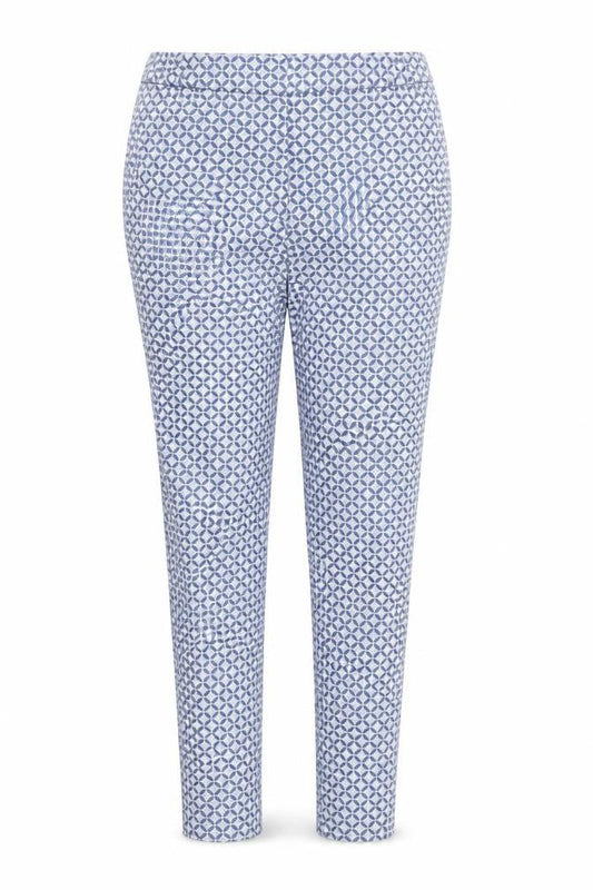 Dunnes Stores Womens Blue Geometric Stretch Cotton Trousers Size 10