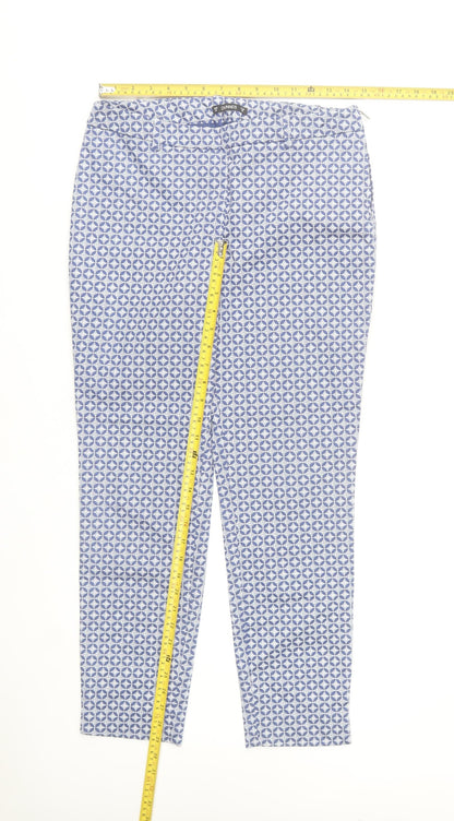 Dunnes Stores Womens Blue Geometric Stretch Cotton Trousers Size 10