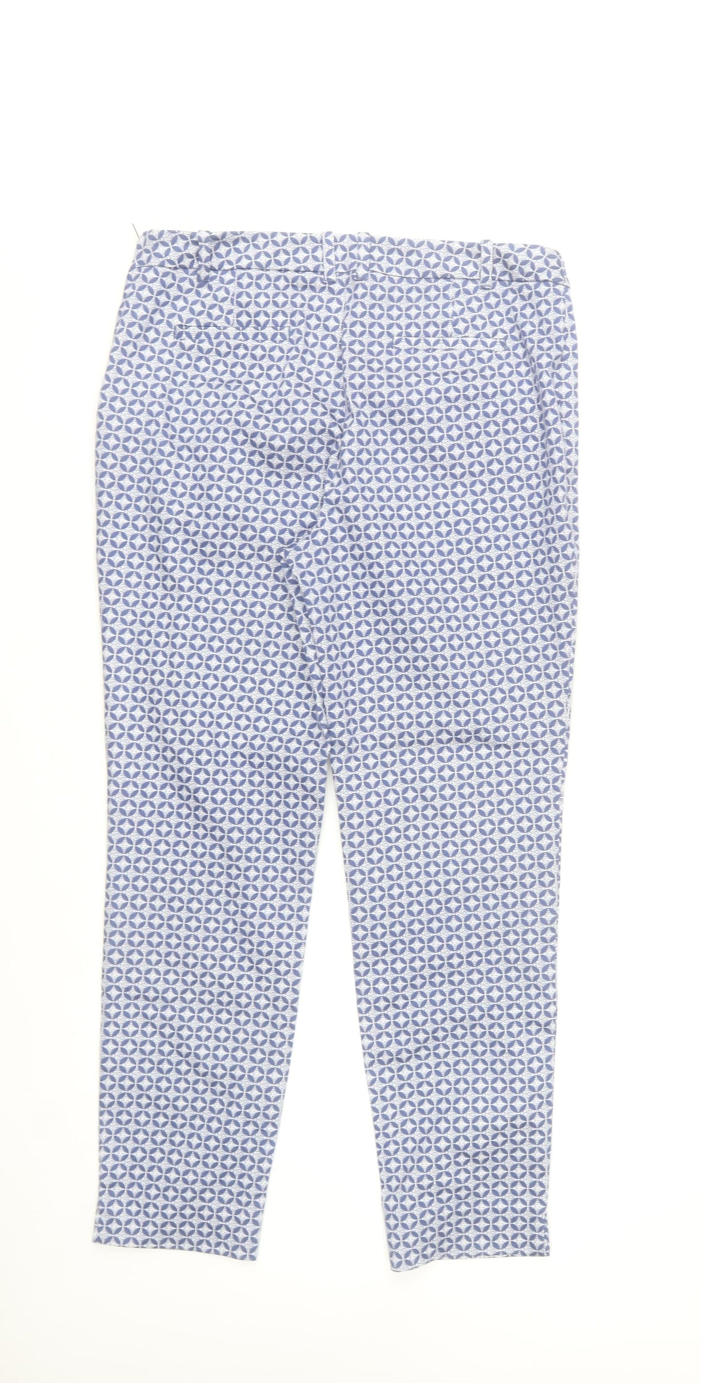 Dunnes Stores Womens Blue Geometric Stretch Cotton Trousers Size 10