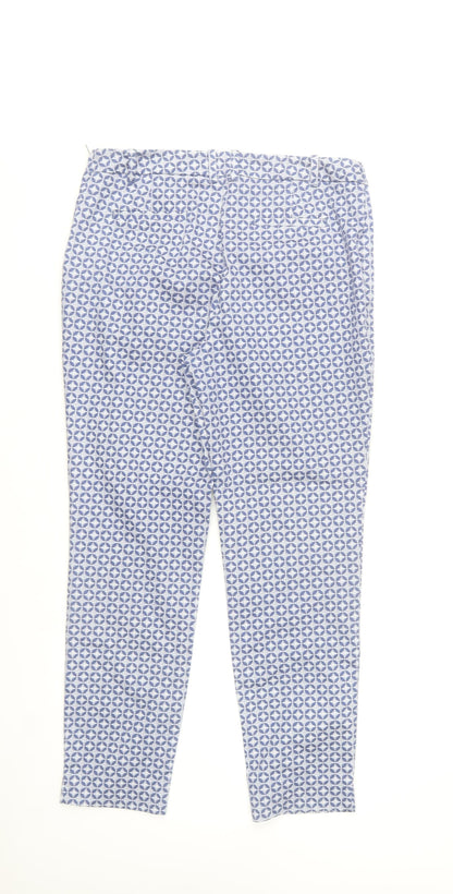 Dunnes Stores Womens Blue Geometric Stretch Cotton Trousers Size 10