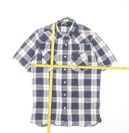 Firetrap Men's Blue Red Plaid Button-Up Cotton Short Sleeve Shirt Size S