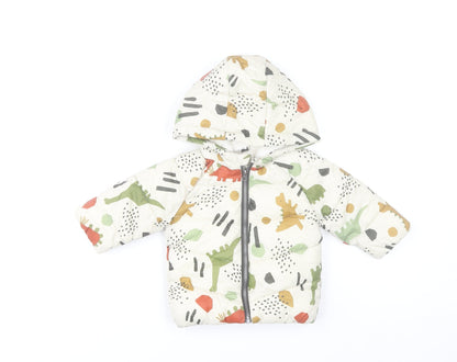 Fred & Flo Unisex Baby Beige Dinosaur Puffer Jacket 3-6 Months Hooded Lined