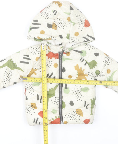 Fred & Flo Unisex Baby Beige Dinosaur Puffer Jacket 3-6 Months Hooded Lined