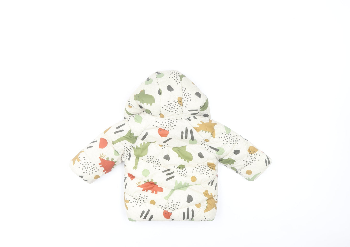 Fred & Flo Unisex Baby Beige Dinosaur Puffer Jacket 3-6 Months Hooded Lined