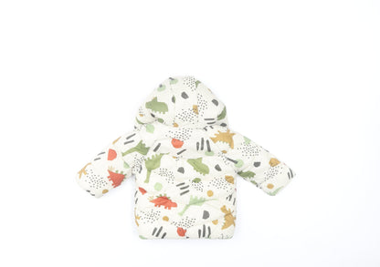 Fred & Flo Unisex Baby Beige Dinosaur Puffer Jacket 3-6 Months Hooded Lined
