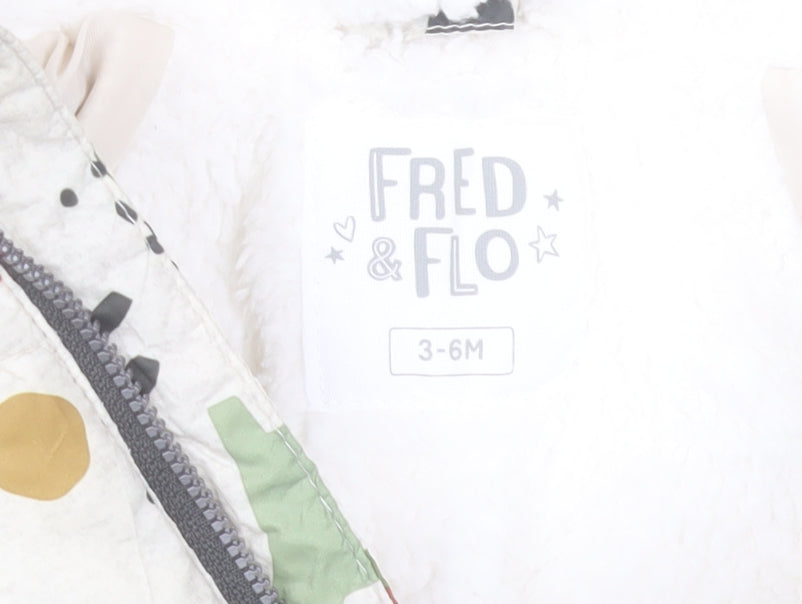 Fred & Flo Unisex Baby Beige Dinosaur Puffer Jacket 3-6 Months Hooded Lined