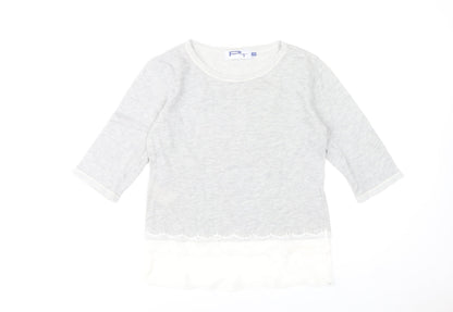 Paz Torras Women’s Grey 3/4 Sleeve Lace Hem Tunic Blouse Size 12