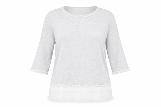 Paz Torras Women’s Grey 3/4 Sleeve Lace Hem Tunic Blouse Size 12
