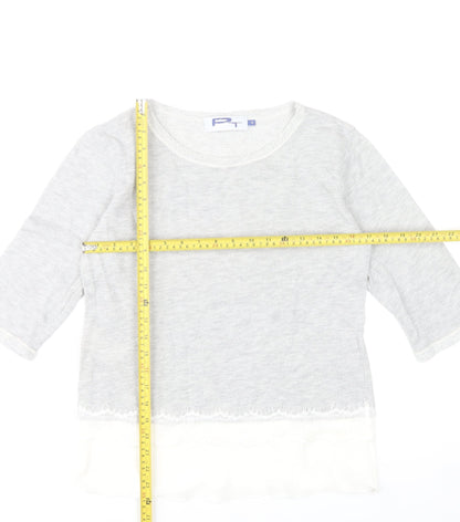 Paz Torras Women’s Grey 3/4 Sleeve Lace Hem Tunic Blouse Size 12