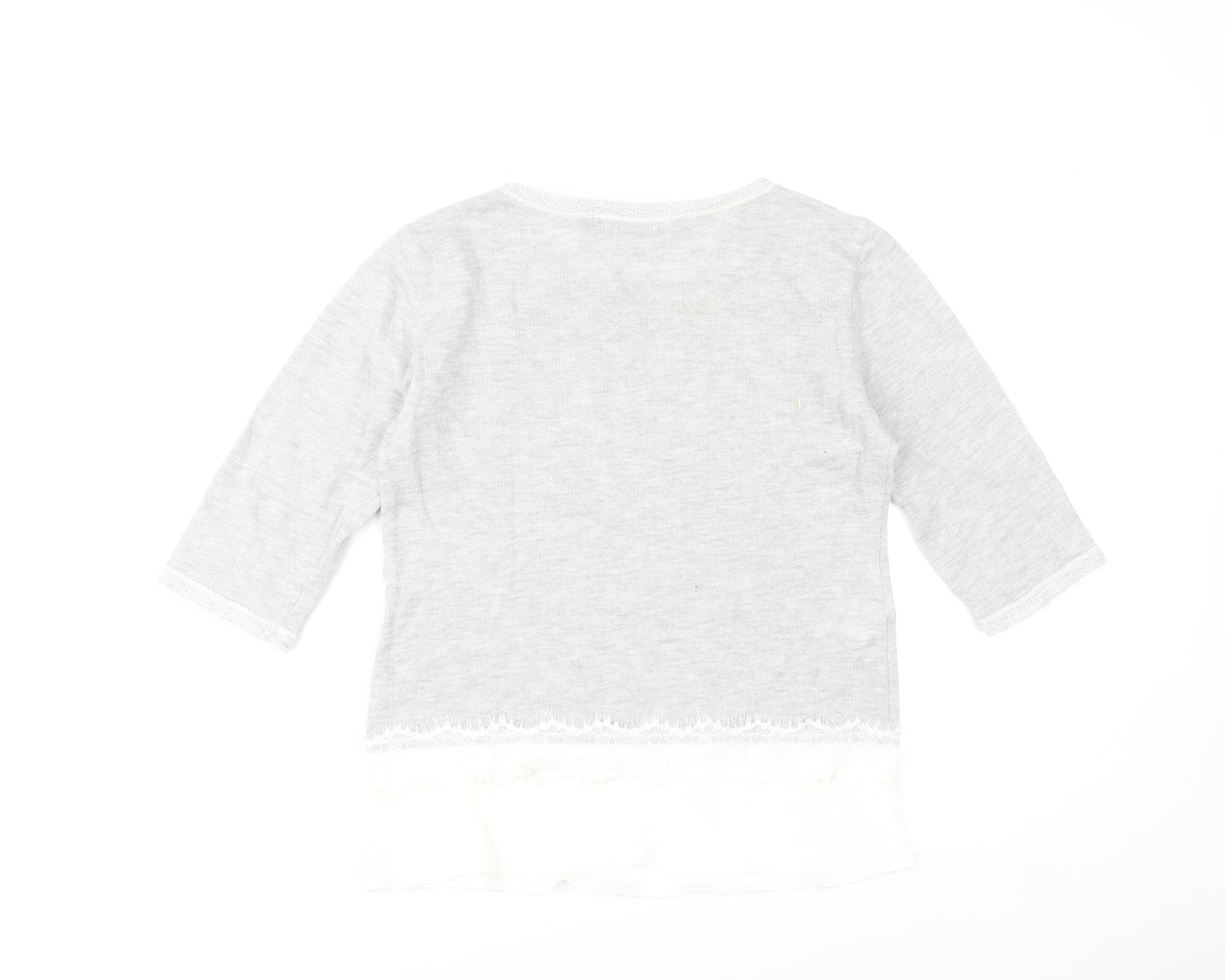 Paz Torras Women’s Grey 3/4 Sleeve Lace Hem Tunic Blouse Size 12