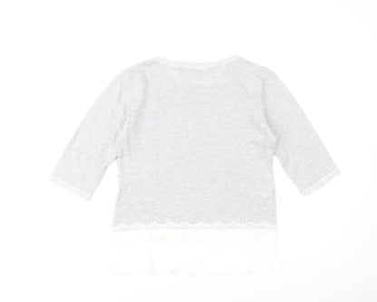 Paz Torras Women’s Grey 3/4 Sleeve Lace Hem Tunic Blouse Size 12