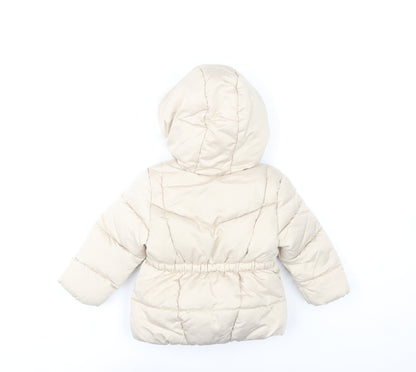 F&F Unisex Baby Beige 12-18 Months Hooded Puffer Coat with Faux Fur Trim