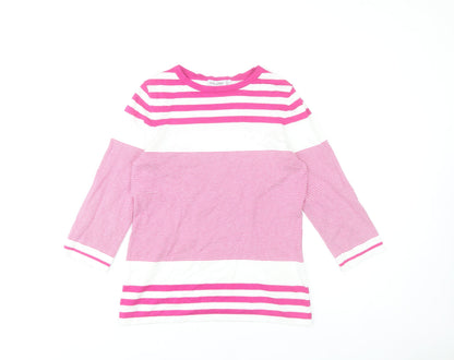 Gallery Women's Pink & White Striped 3/4 Sleeve Pullover Jumper Size S