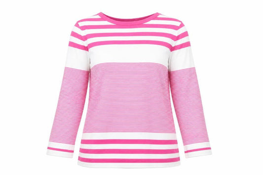 Gallery Women's Pink & White Striped 3/4 Sleeve Pullover Jumper Size S