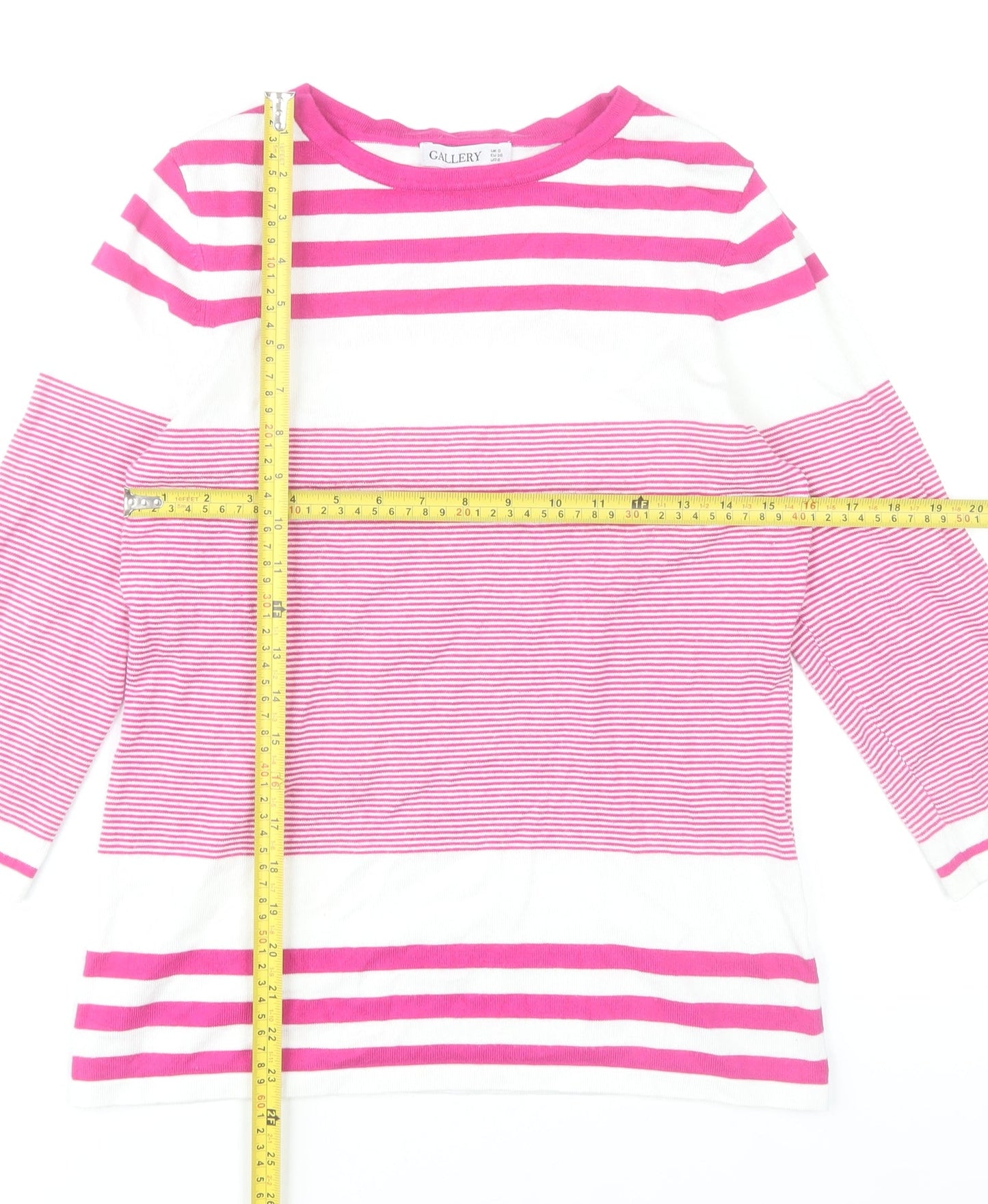 Gallery Women's Pink & White Striped 3/4 Sleeve Pullover Jumper Size S