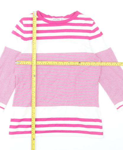 Gallery Women's Pink & White Striped 3/4 Sleeve Pullover Jumper Size S