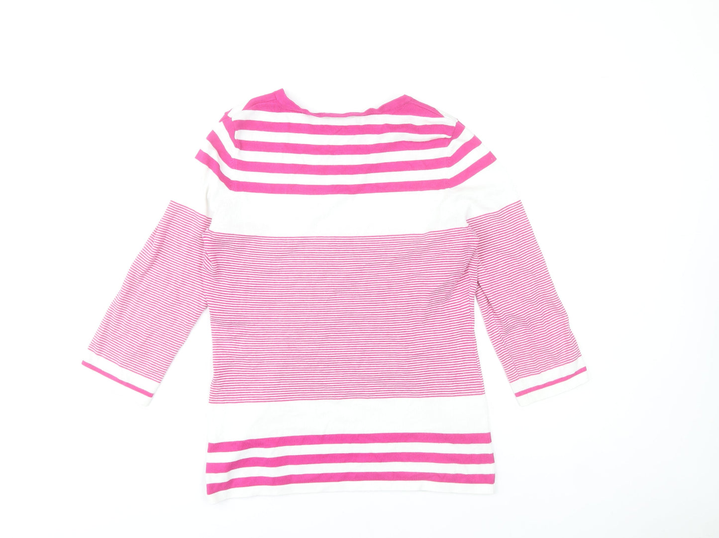 Gallery Women's Pink & White Striped 3/4 Sleeve Pullover Jumper Size S