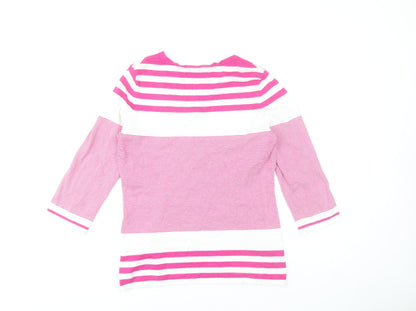 Gallery Women's Pink & White Striped 3/4 Sleeve Pullover Jumper Size S