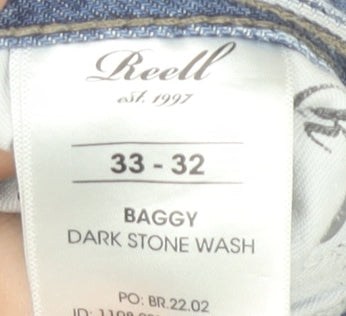 Reell Men's Blue Denim Relaxed Fit Casual Shorts 33in Stone Wash