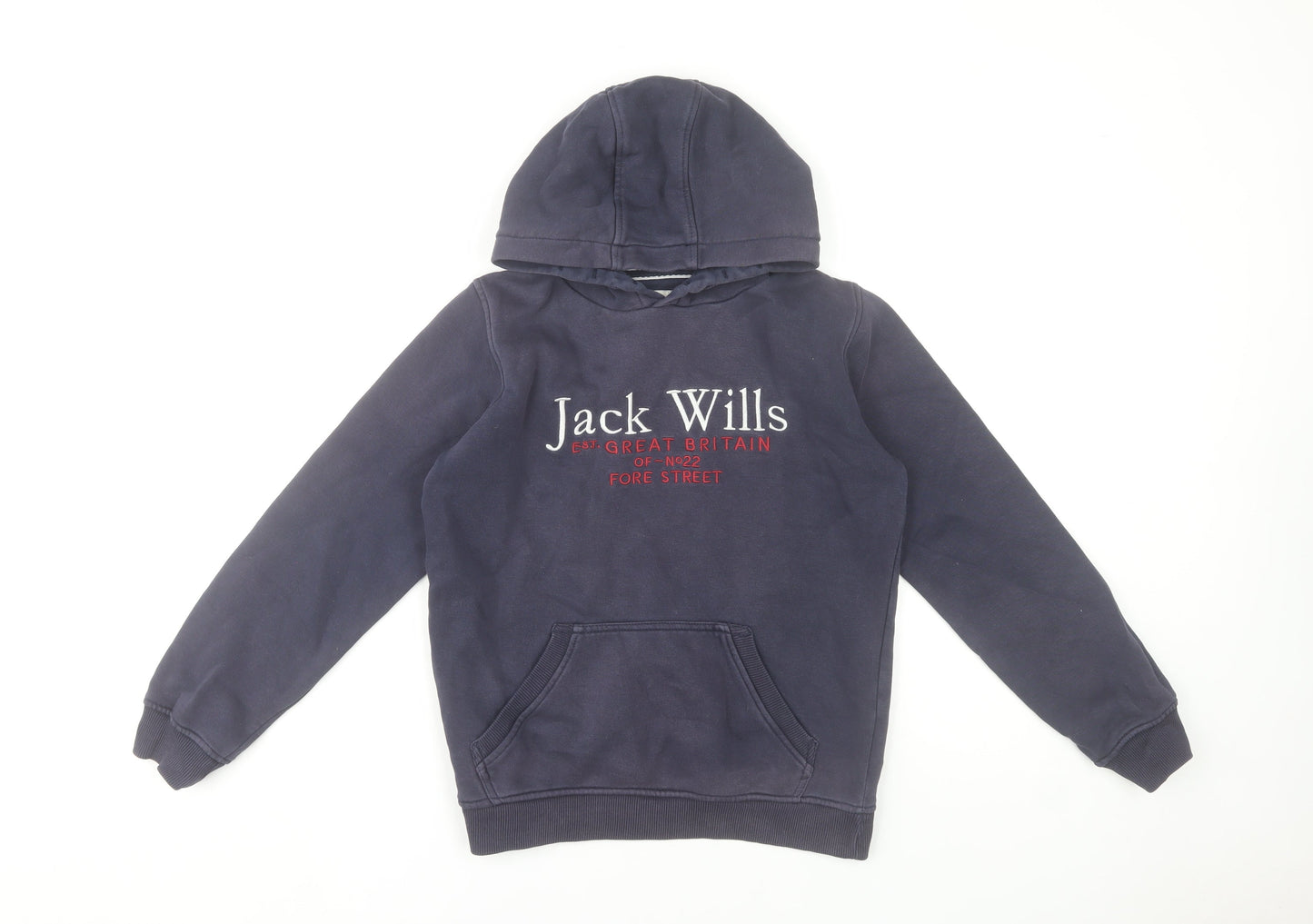 Jack Wills Boys Navy Blue Pullover Hoodie 10-11 Years Cotton Blend