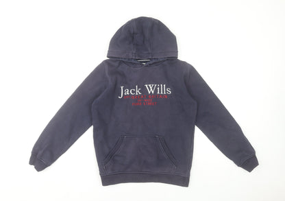 Jack Wills Boys Navy Blue Pullover Hoodie 10-11 Years Cotton Blend